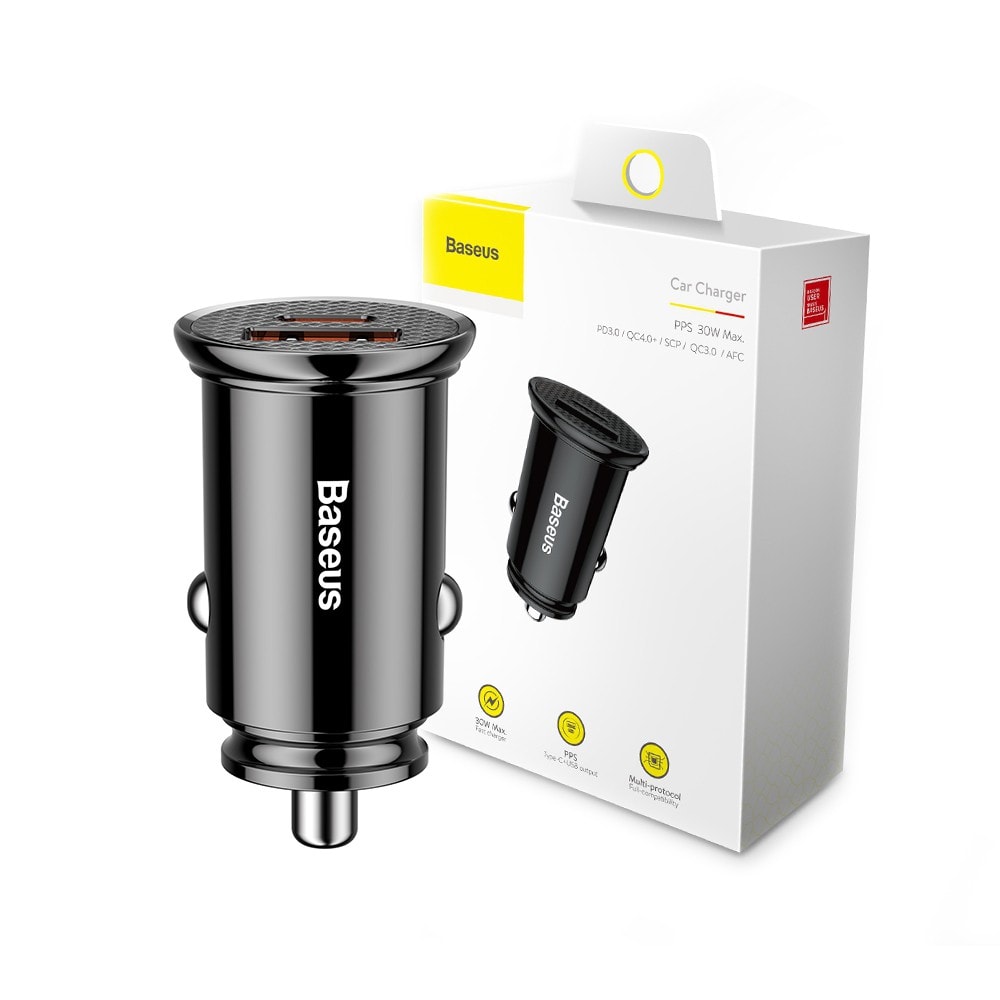 Baseus Circular Plastic A+A 30W Dual QC3.0 Car Charger – Black