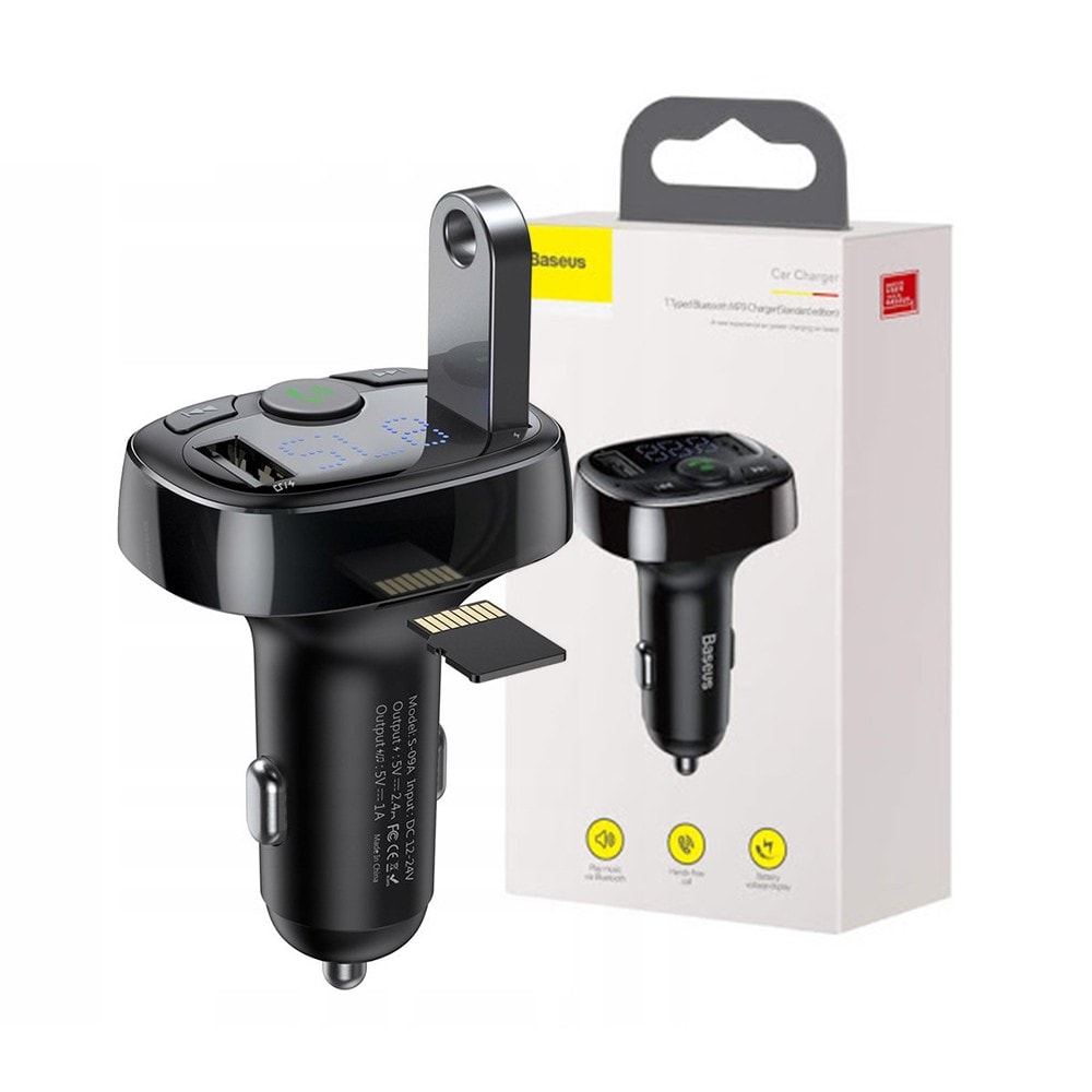 Baseus T-Typed S-09A Bluetooth MP3 Car Charger (Standard Edition) – Black