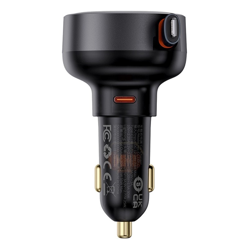 Baseus Enjoyment Pro Car Charger C + Retractable iP Cable 55W – Cluster Black