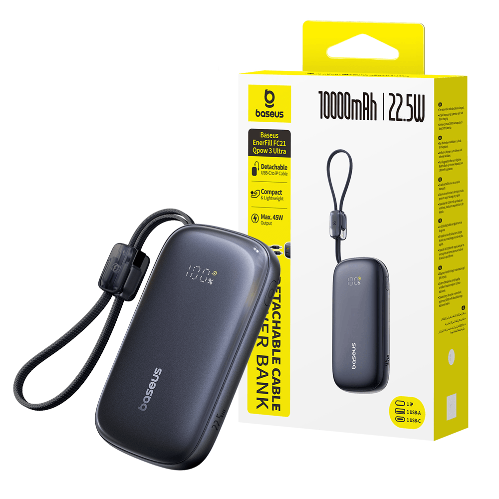 Baseus EnerFill FC21 Qpow 3 Ultra Digital Display Power Bank With Detachable Cable 20000mAh 45W