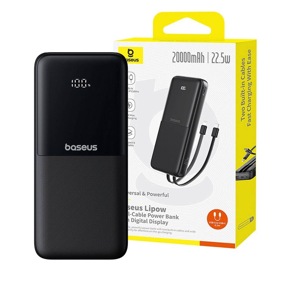 Baseus Lipow Dual-Cable Power Bank with Digital Display 20000mAh 22.5W