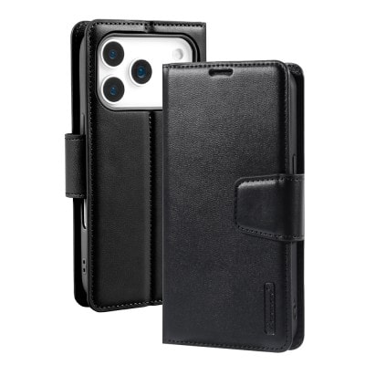 Hanman PU Flip Leather Wallet Cover Case for iPhone 17 Pro Max-Black