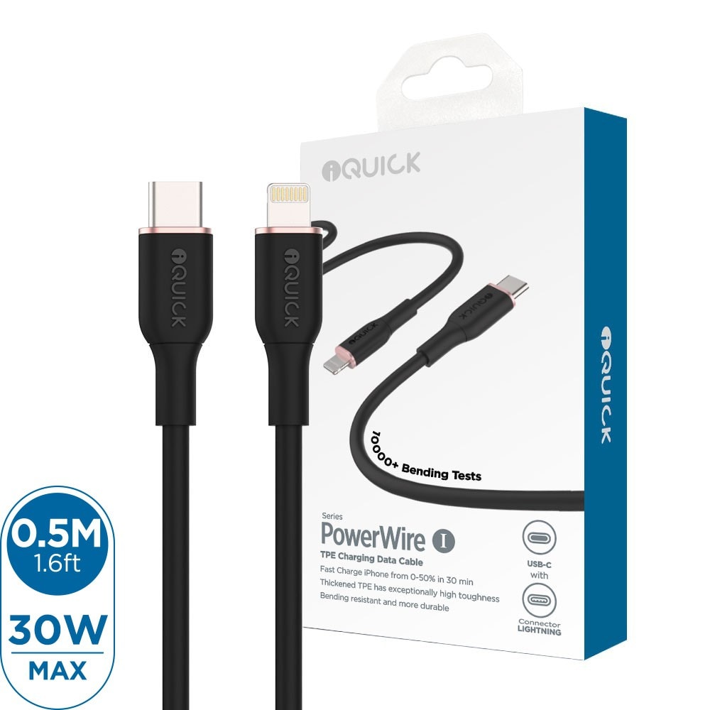 iQuick PowerWire 1 Series TPE Charging Data Cable Type-C to iP 0.5m