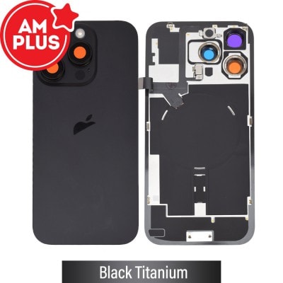 AMPLUS Rear Cover Glass with Camera Lens Glass and Wireless Flex for iPhone 16 Pro Max-Black Titanium