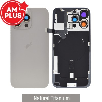 AMPLUS Rear Cover Glass with Camera Lens Glass and Wireless Flex for iPhone 16 Pro Max-Natural Titanium