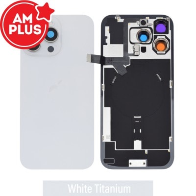 AMPLUS Rear Cover Glass with Camera Lens Glass and Wireless Flex for iPhone 16 Pro Max-White Titanium