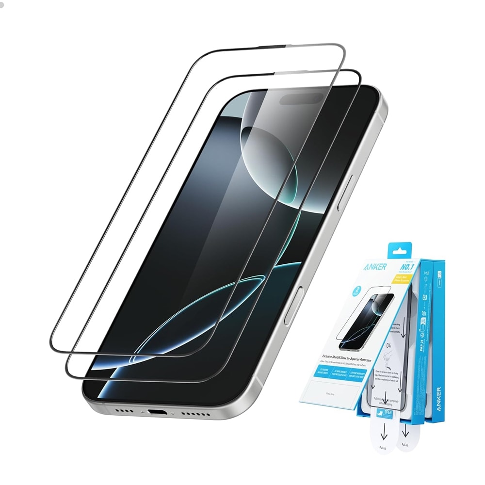 Anker Easy Fit Screen Protector Kit (ShieldX Glass, HD, 2-Pack) For iPhone 15 Pro