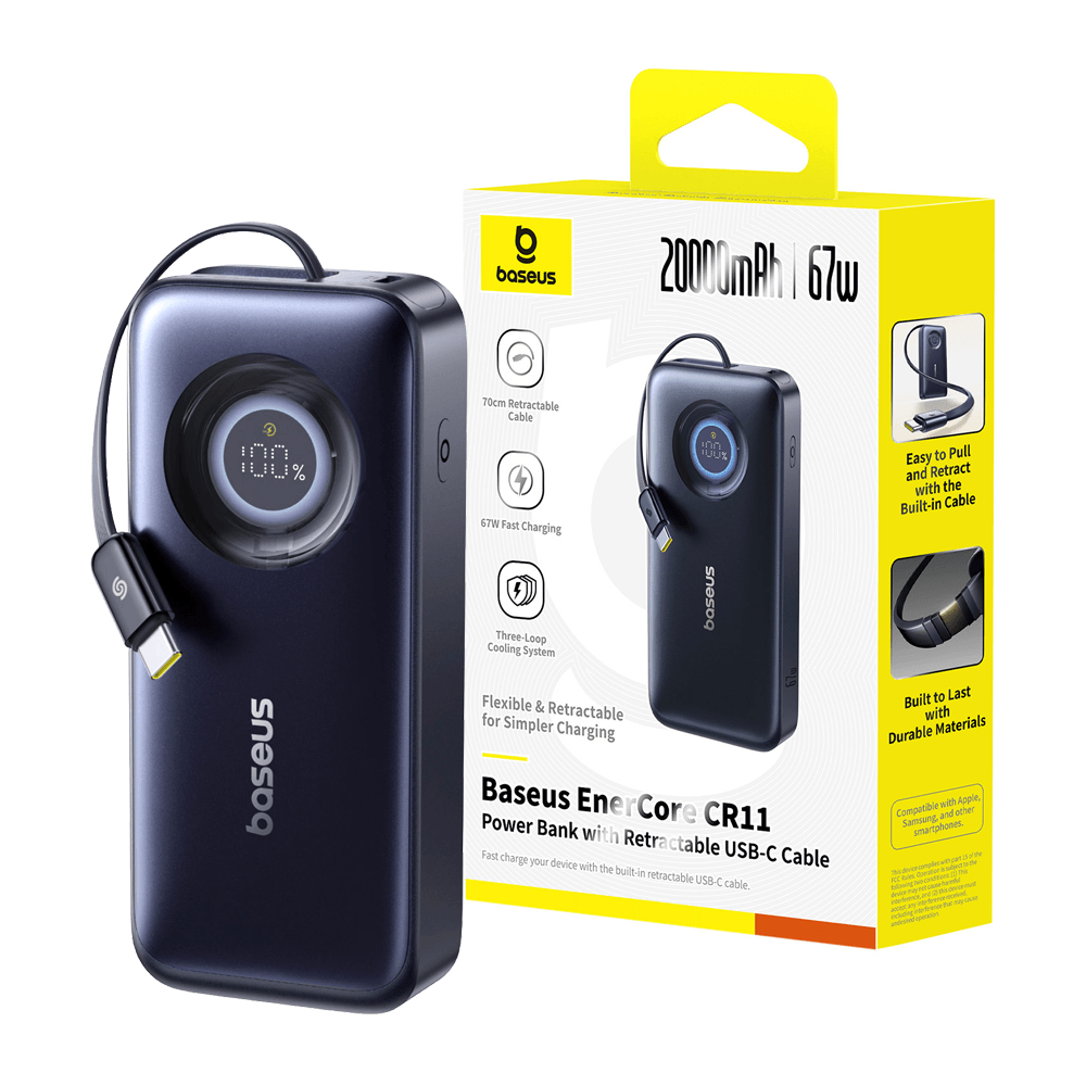 Baseus EnerCore CR11 Power Bank With Retractable Cable 20000mAh 67W-Cosmic Black