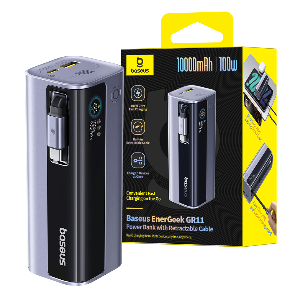 Baseus EnerGeek GR11 Power Bank With Retractable Cable 10000mAh 100W-Space Grey
