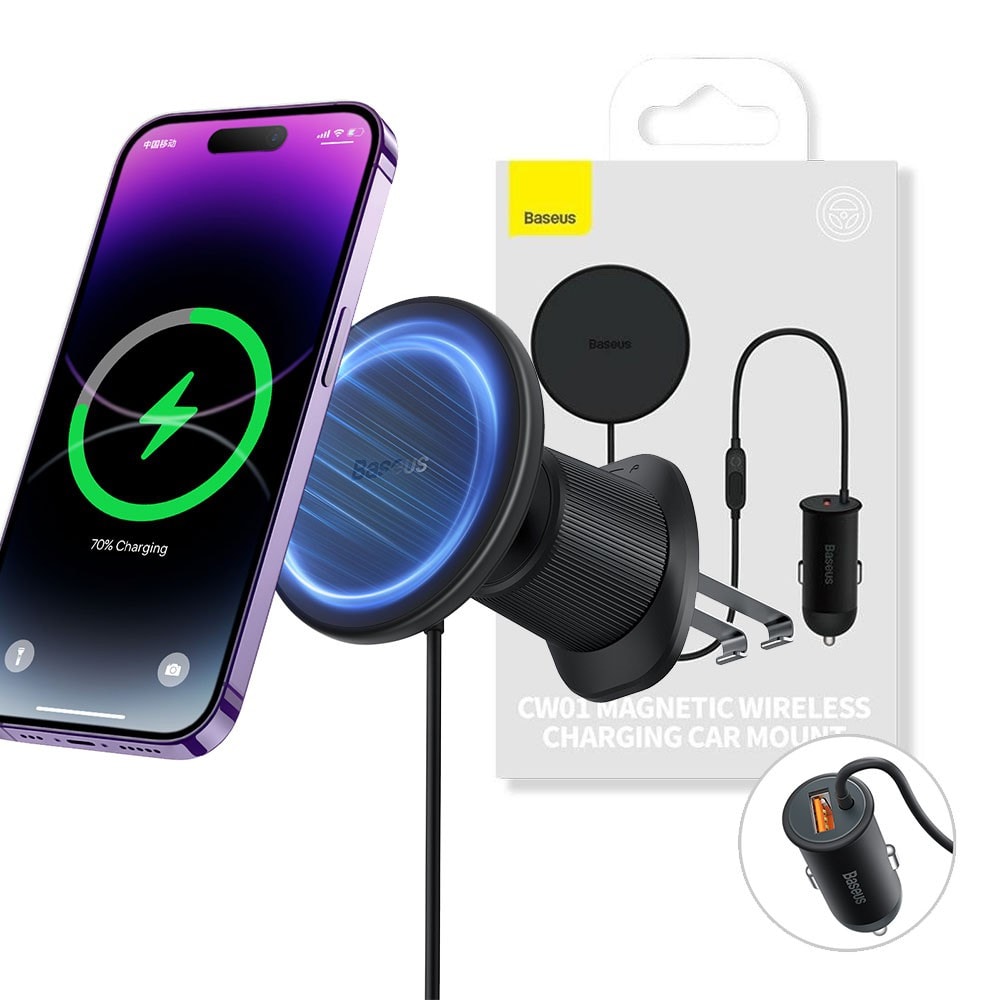 Basues CW01 Magnetic Wireless Charging Car Mount 40W (Wireless Charging 15W and USB-A 25W) Claw Edition-Cluster