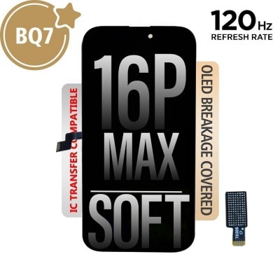 BQ7 Soft OLED Assembly for iPhone 16 Pro Max Screen Replacement (120HZ, Compatible for IC chip transfer)