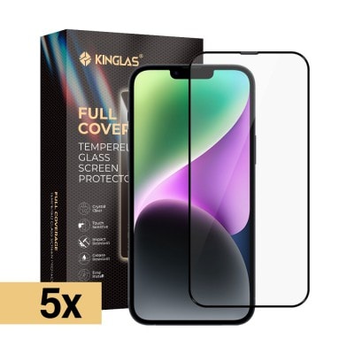 Kinglas 5 Packs Full Screen Black Edge Tempered Glass Screen Protector For iPhone 15 / 16