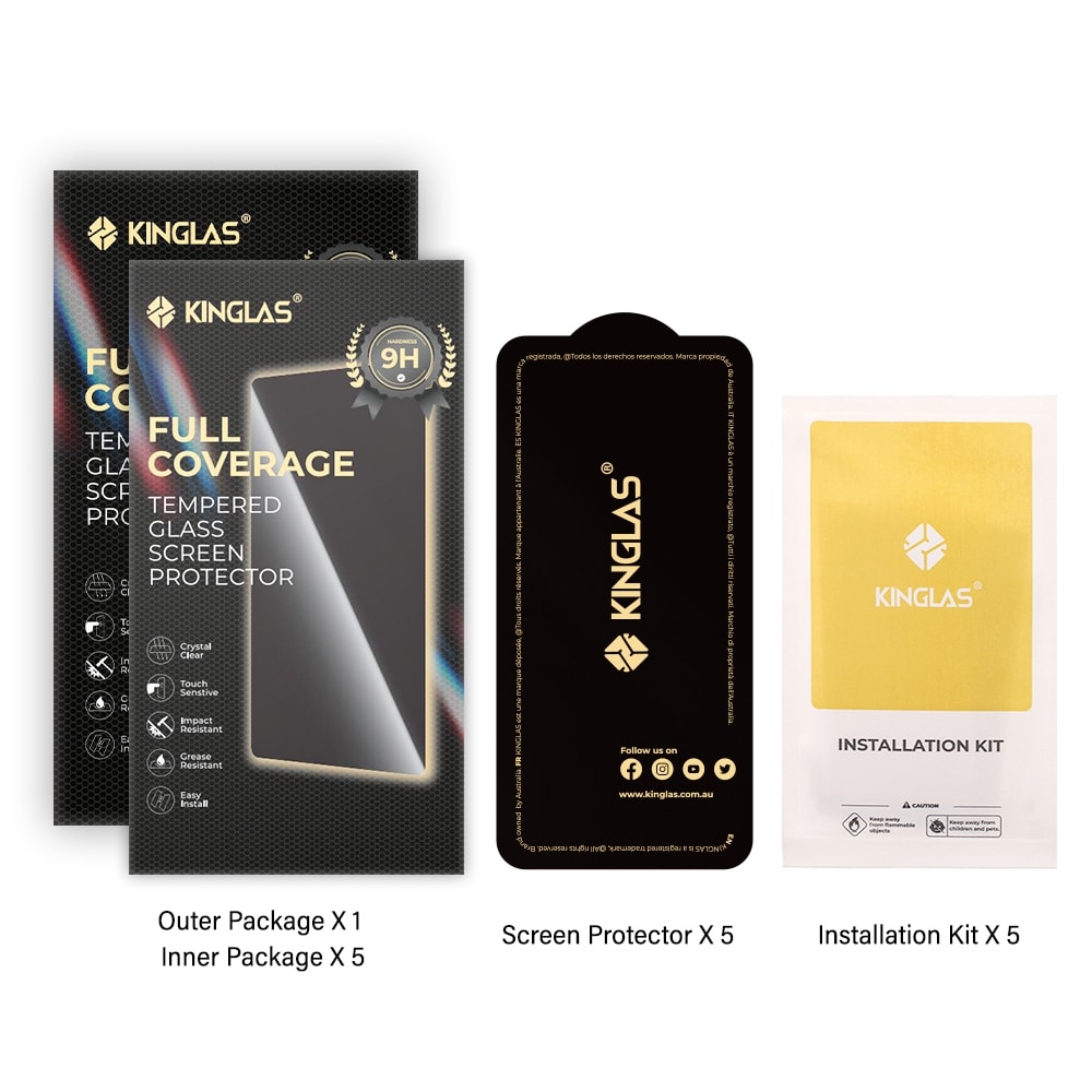 Kinglas 5 Packs Screen Printing Full Screen Black Edge Tempered Glass Screen Protector For iPhone 15Pro