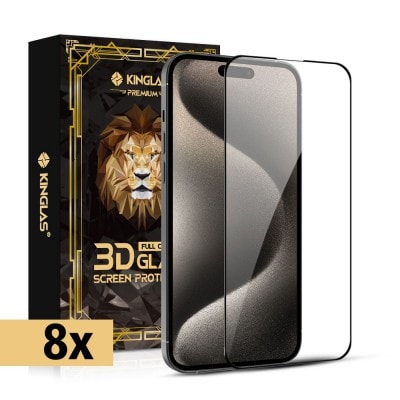 Kinglas 8 Packs Full Coverage Tempered Glass Screen Protector For iPhone 15 Plus /16 Plus