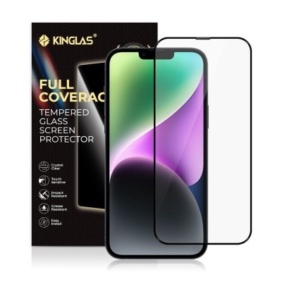 Kinglas Full Screen Black Edge Tempered Glass Screen Protector for iPhone 15 / 16