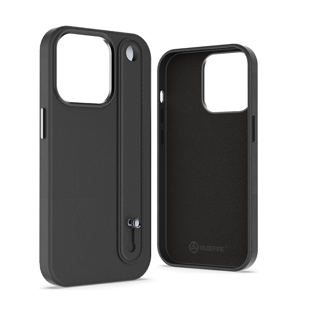 REDEFINE Metal Camera Lens PU Leather Case with Hand Belt for iPhone 13 / 14