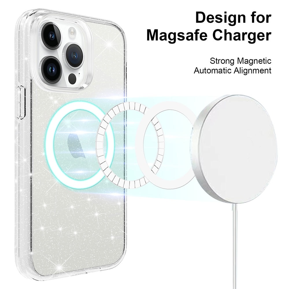 Ultimake Glitter Shockproof Transparent Magsafe Cover Case for iPhone 15 Plus-Shiny Clear
