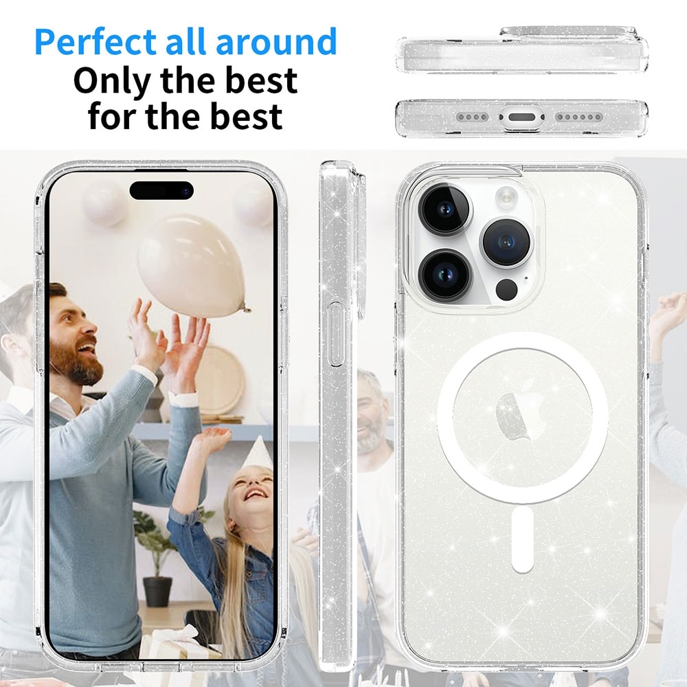 Ultimake Glitter Shockproof Transparent Magsafe Cover Case for iPhone 15 Pro-Shiny Clear